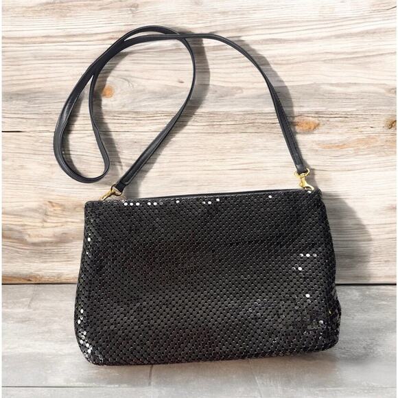 Whiting & Davis Handbags - Vintage & Davis Purse Black Metallic Mesh W/ Gold Evening Bag Crossbody Retro